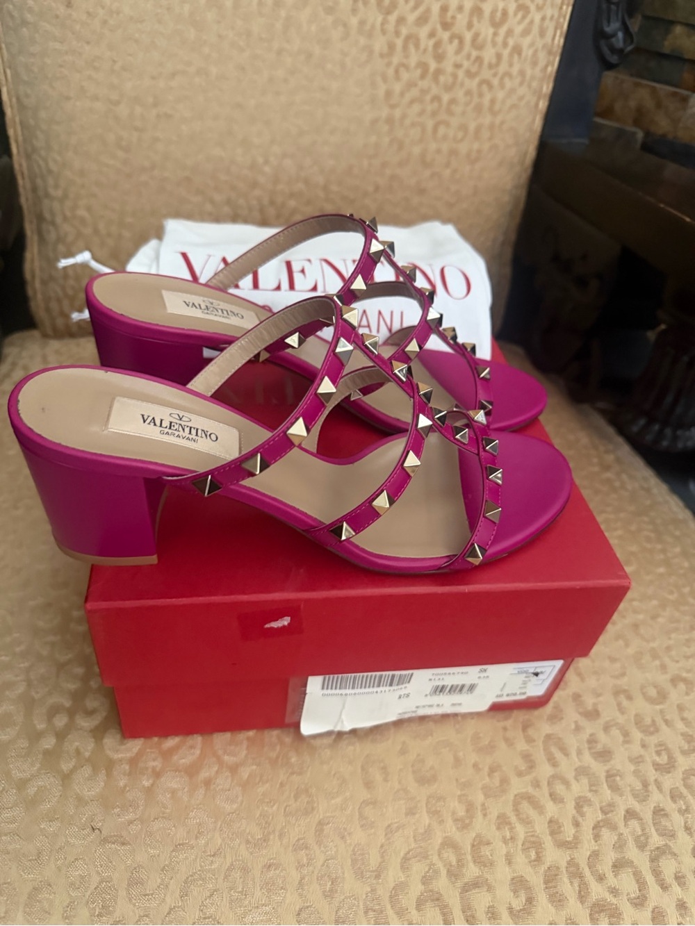 Valentino Fuchsia Rockstud Strappy Block Heel Sandals
